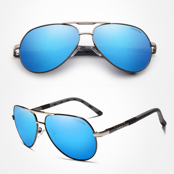 KINGSEVEN Natural Zebra Wood Blue Mirrored Polarized Aviator Sunglasses - Picture 3 of 16